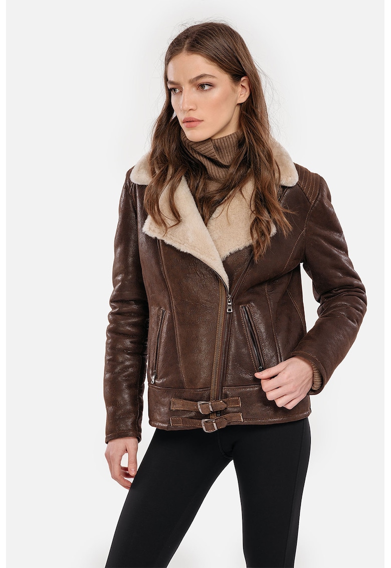 Jacheta din piele de miele cu blana shearling