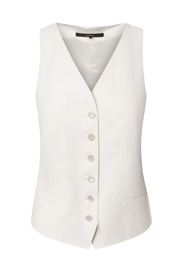 Vesta texturata cu inchidere prin nasturi - Alb