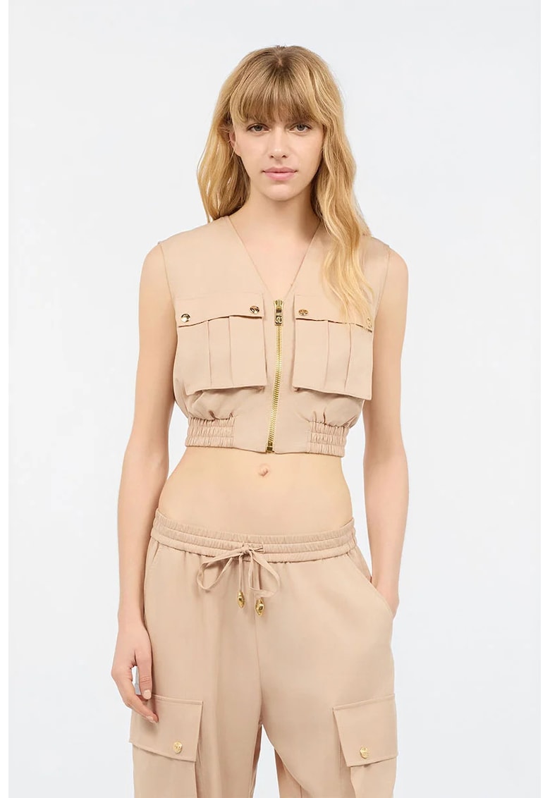 Vesta crop cu fermoar si elastic in talie