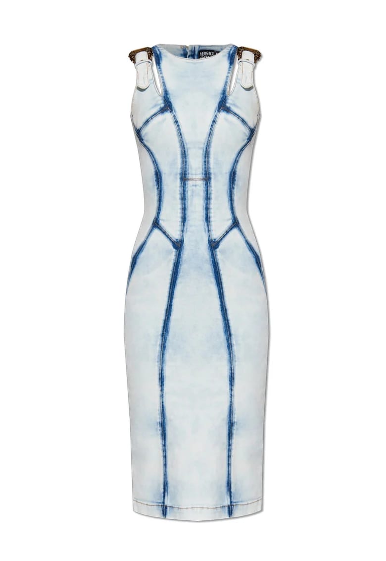 Rochie midi cu închidere prin fermoar la spate - Albastru