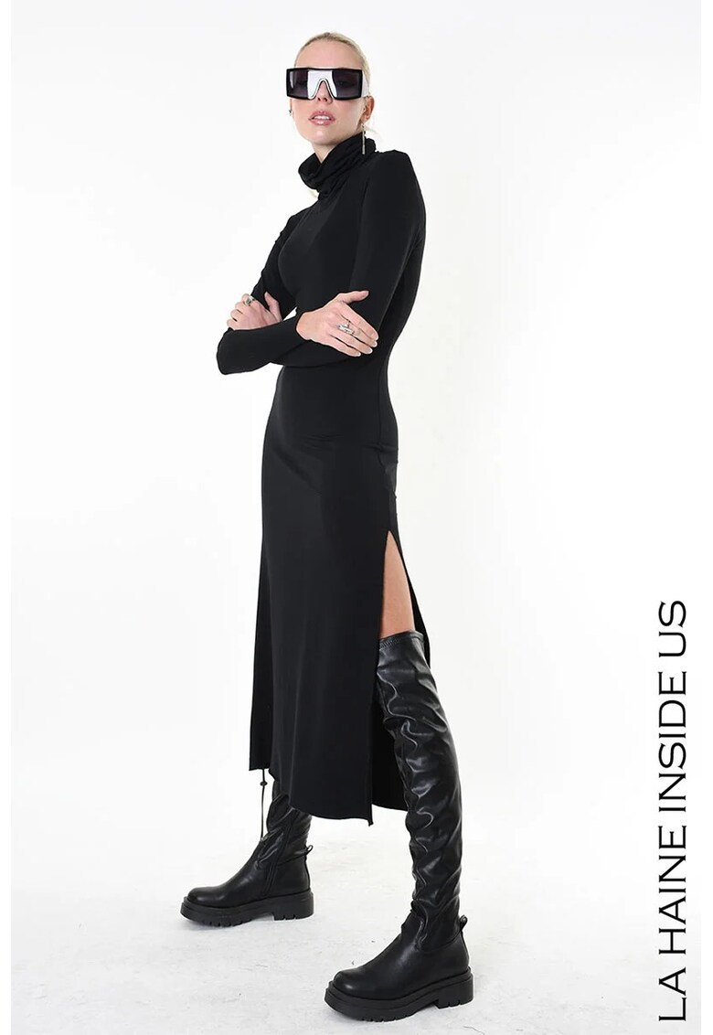 Rochie lunga asimetrica cu snur reglabil - Negru