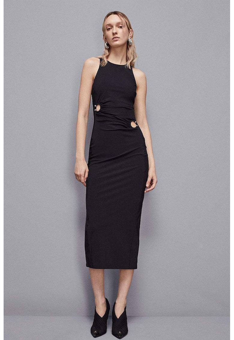 Rochie midi cu detalii metalice in talie Rochie midi cu detalii metalice in talie