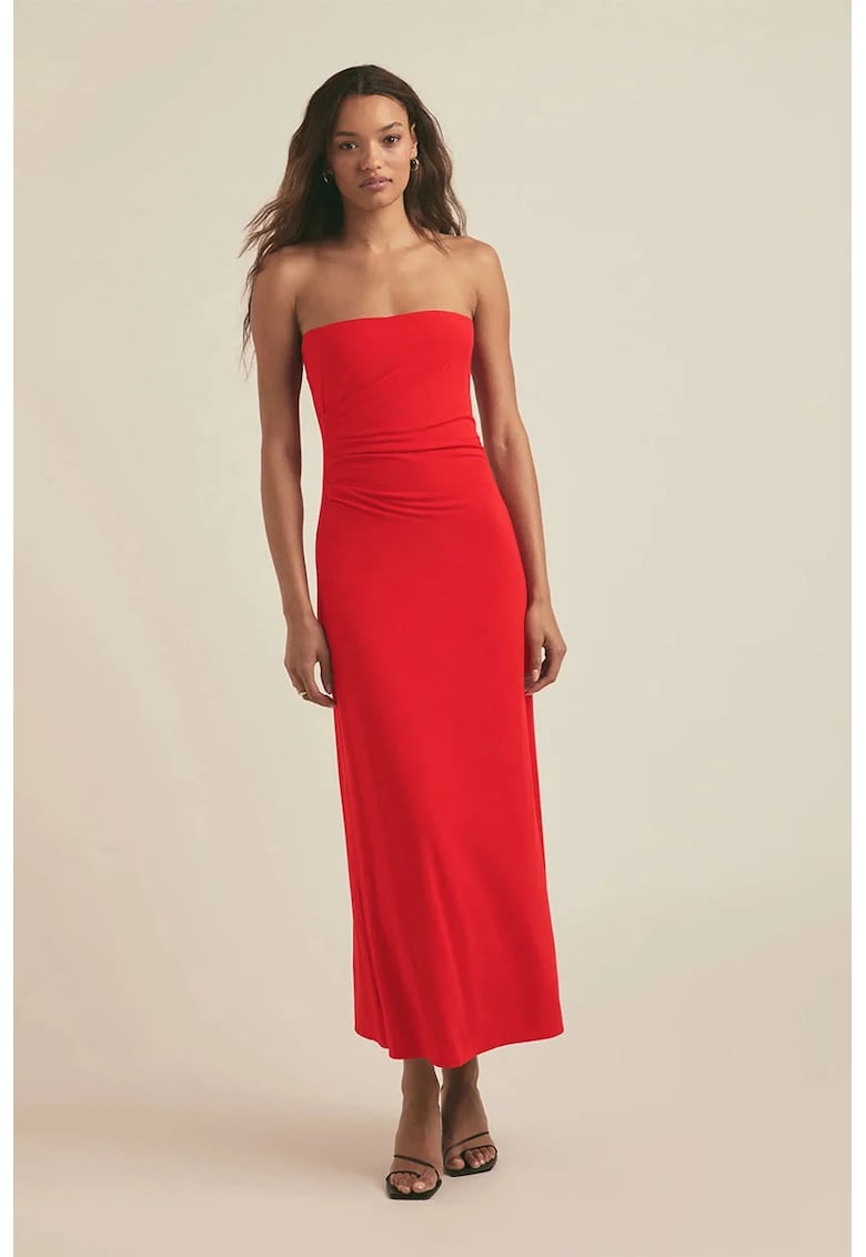 Rochie midi fara umeri cu drapaje Rochie midi fara umeri cu drapaje