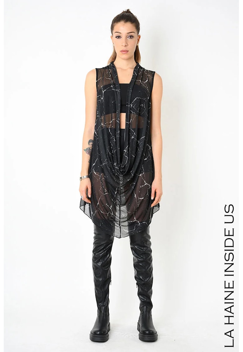 Rochie din tul cu imprimeu - Negru