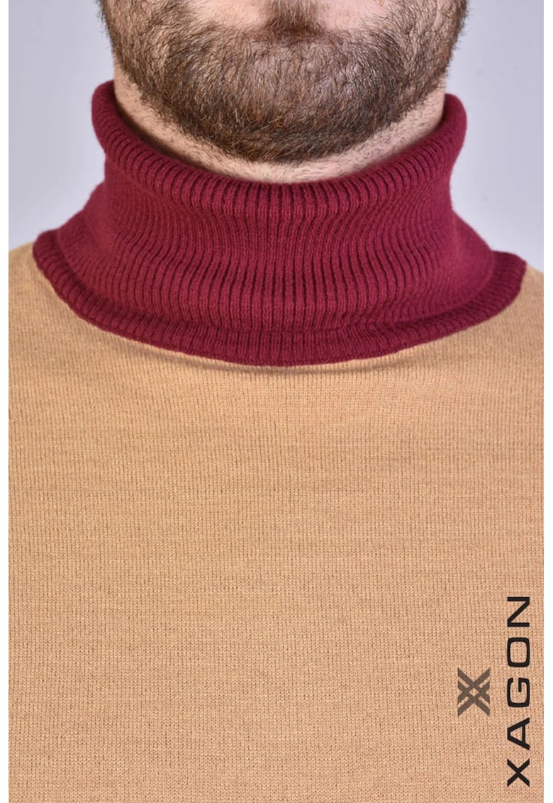 Bluza cu guler inalt barbateasca cu design modern in doua tonuri