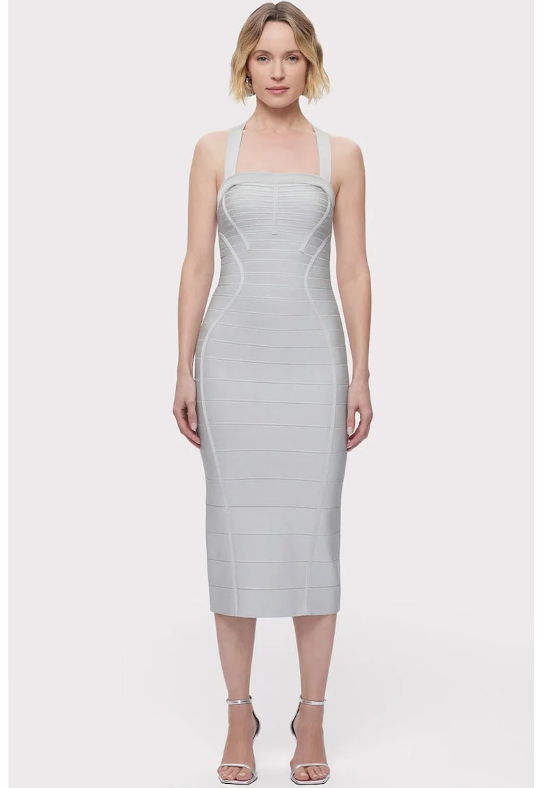 Rochie midi cu bretele in X - Gri