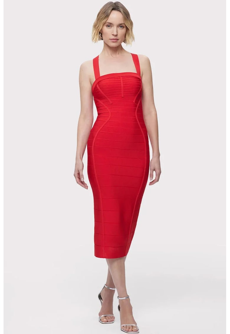 Rochie midi cu bretele in X - Rosu
