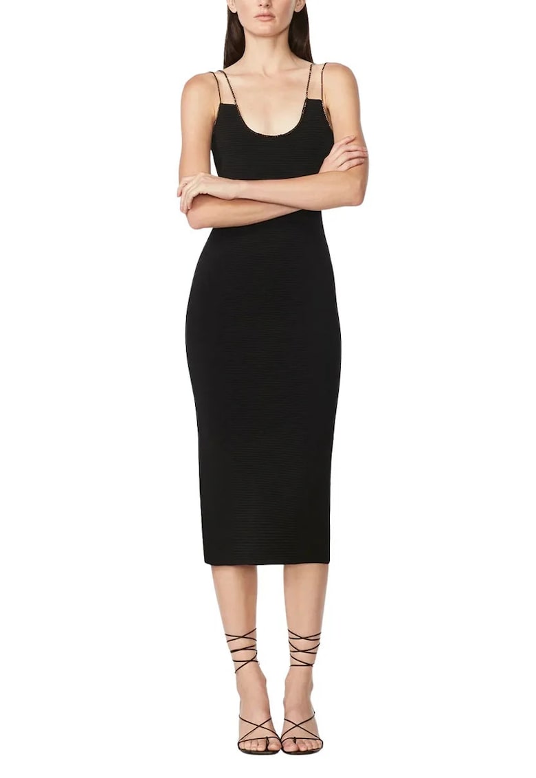 Rochie elastica - cu bretele cu cristale aplicate manual - Negru