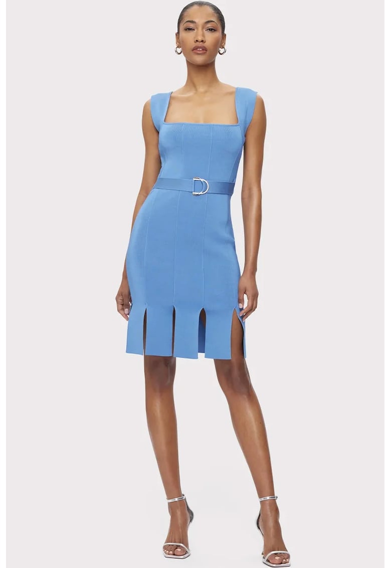 Rochie midi fara maneci si decolteu patrat - Albastru