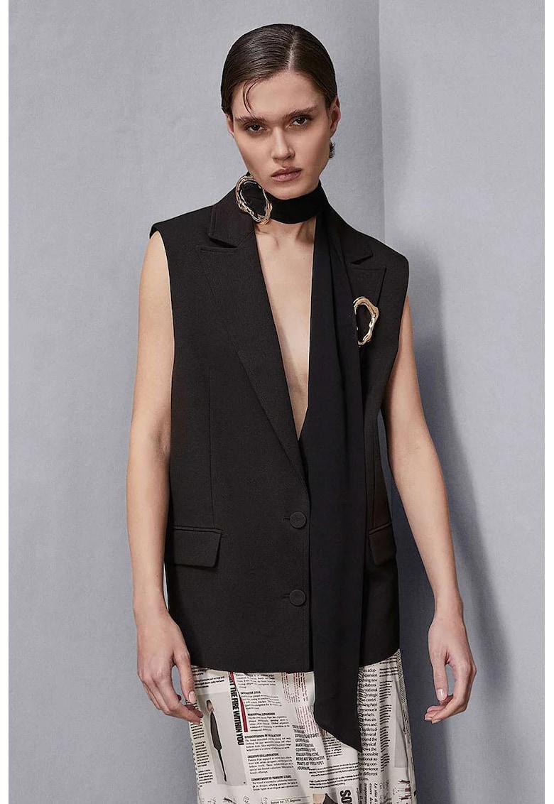 Vesta supradimensionata cu buzunare frontale - Negru