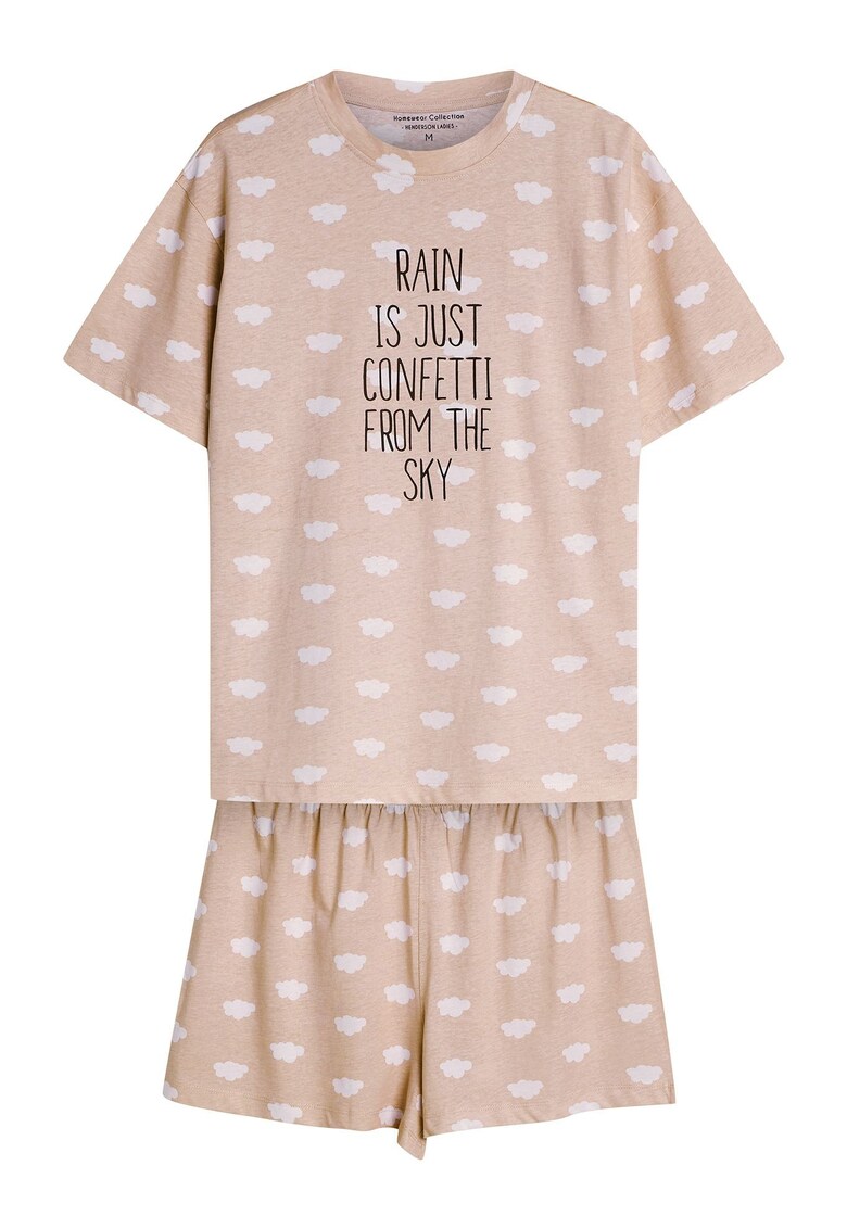 Pijama dama - Nubes - bej nisip - bumbac - maneca scurta - pantaloni scurti