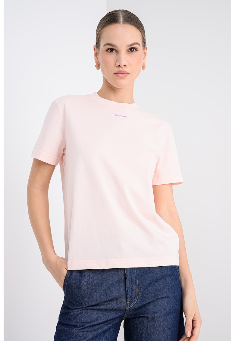 Tricou din bumbac cu loco pe piept - Roz somon