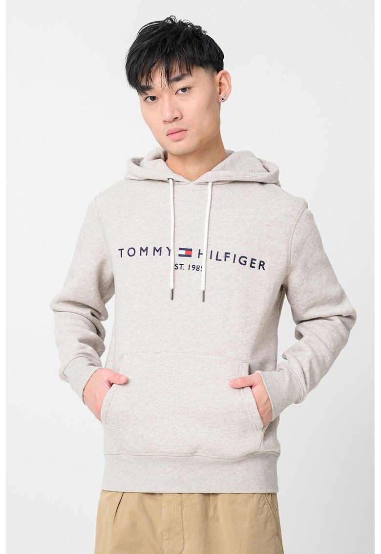 Hanorac cu buzunar kangaroo si logo - Maro nisip/Maro camel