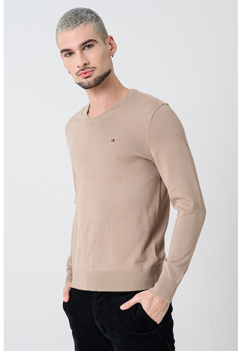 Pulover de bumbac cu decolteu in V
