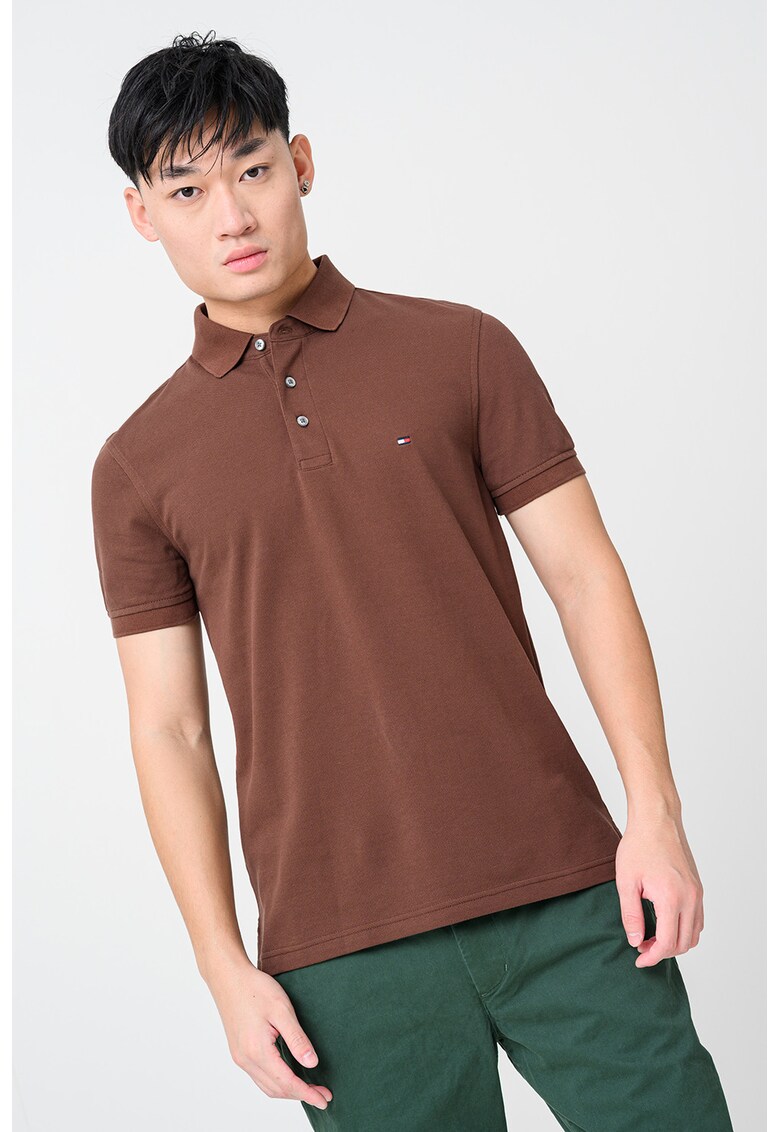 Tricou polo slim fit din amestec de bumbac organic