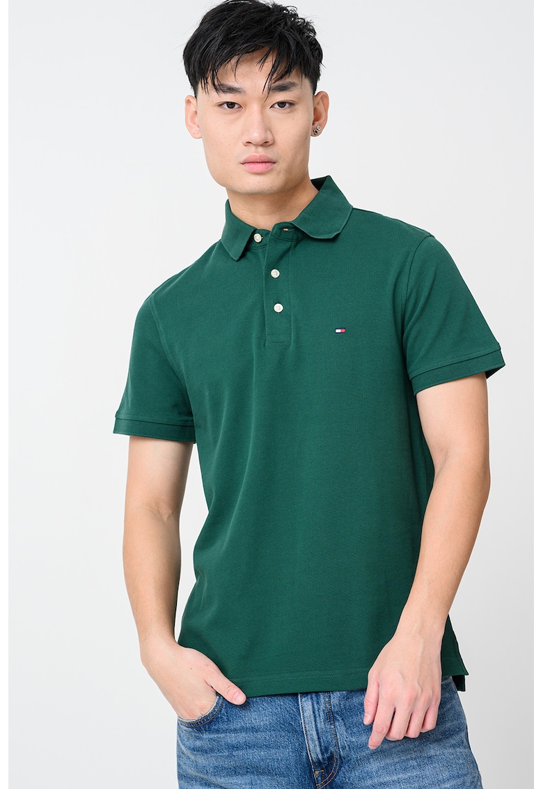 Tricou polo slim fit din amestec de bumbac organic - Verde englez