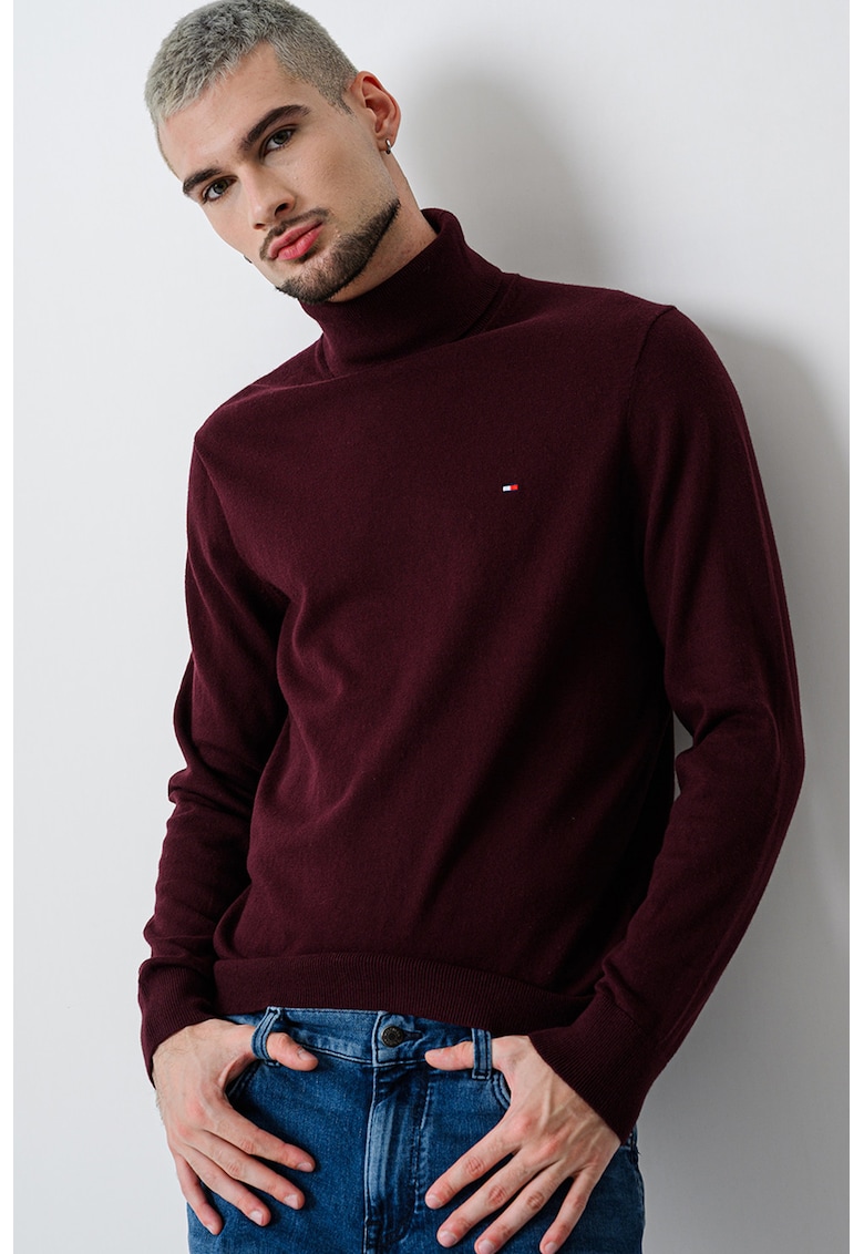 Pulover din amestec de bumbac organic si casmir cu guler inalt