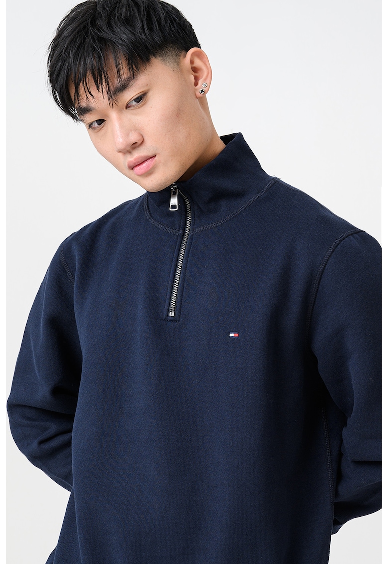 Bluza de trening din amestec de bumbac organic cu fermoar scurt