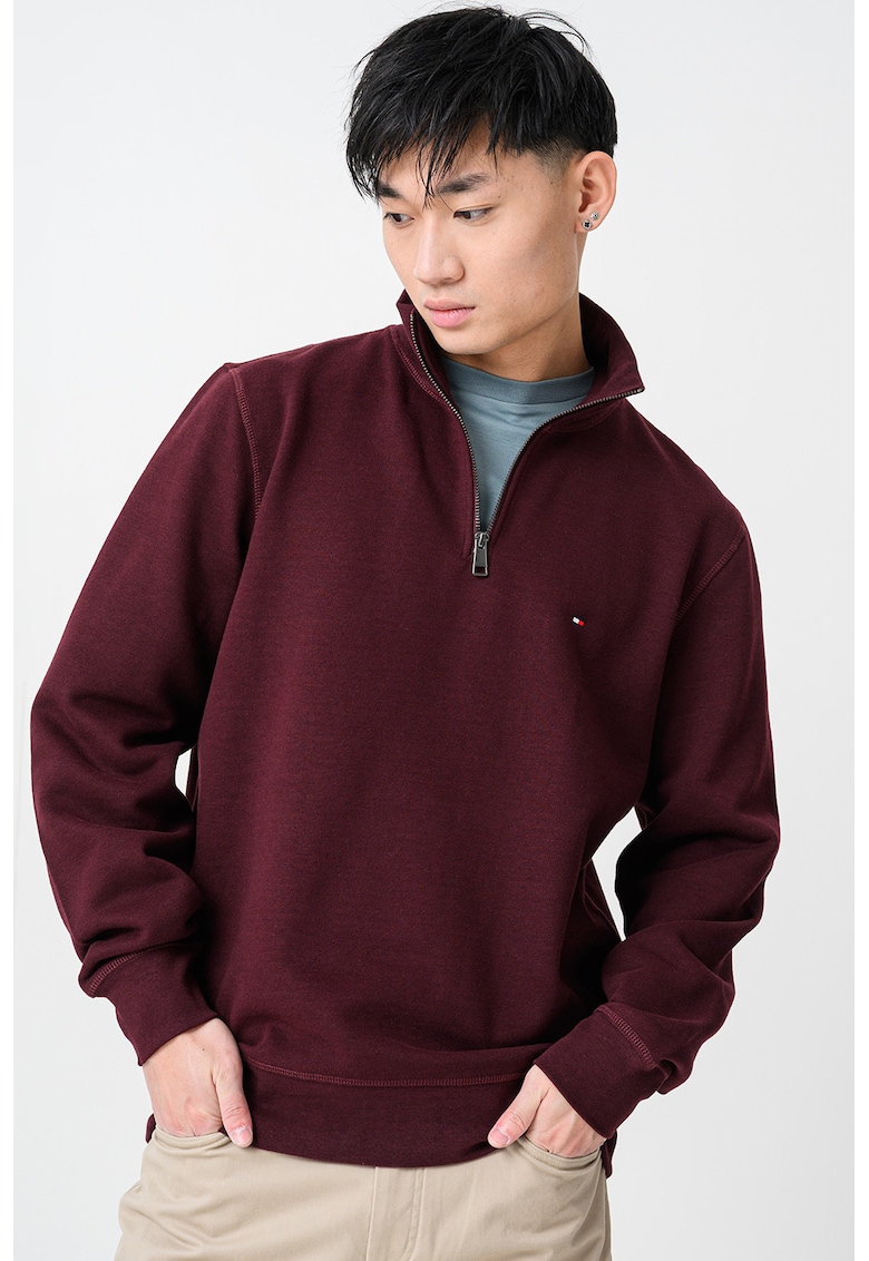 Bluza de trening din amestec de bumbac organic cu fermoar scurt