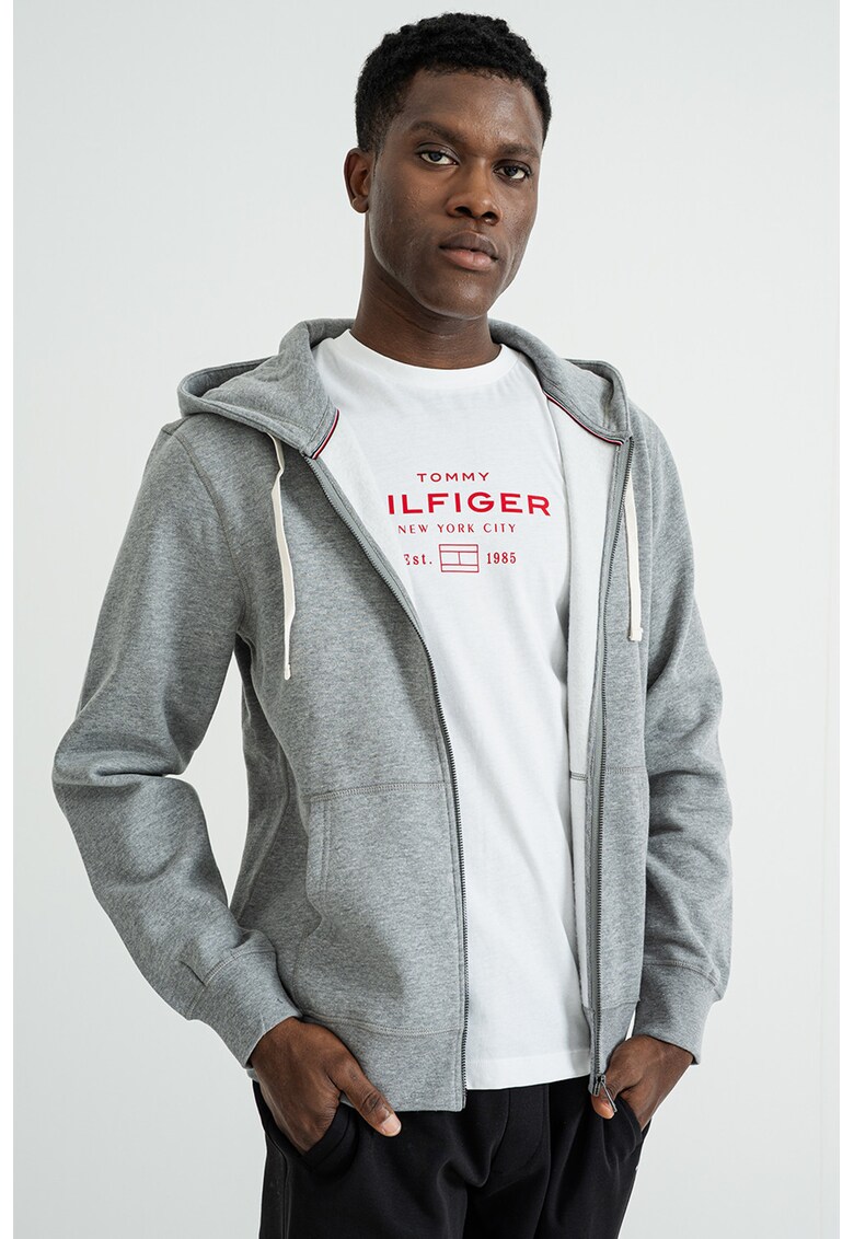 Hanorac din amestec de bumbac cu fermoar - Gri inchis melange