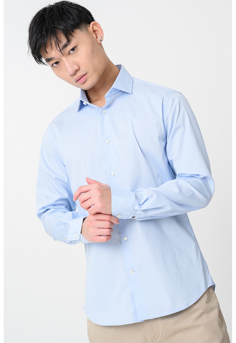 Camasa slim-fit din amestec de bumbac cu maneci lungi