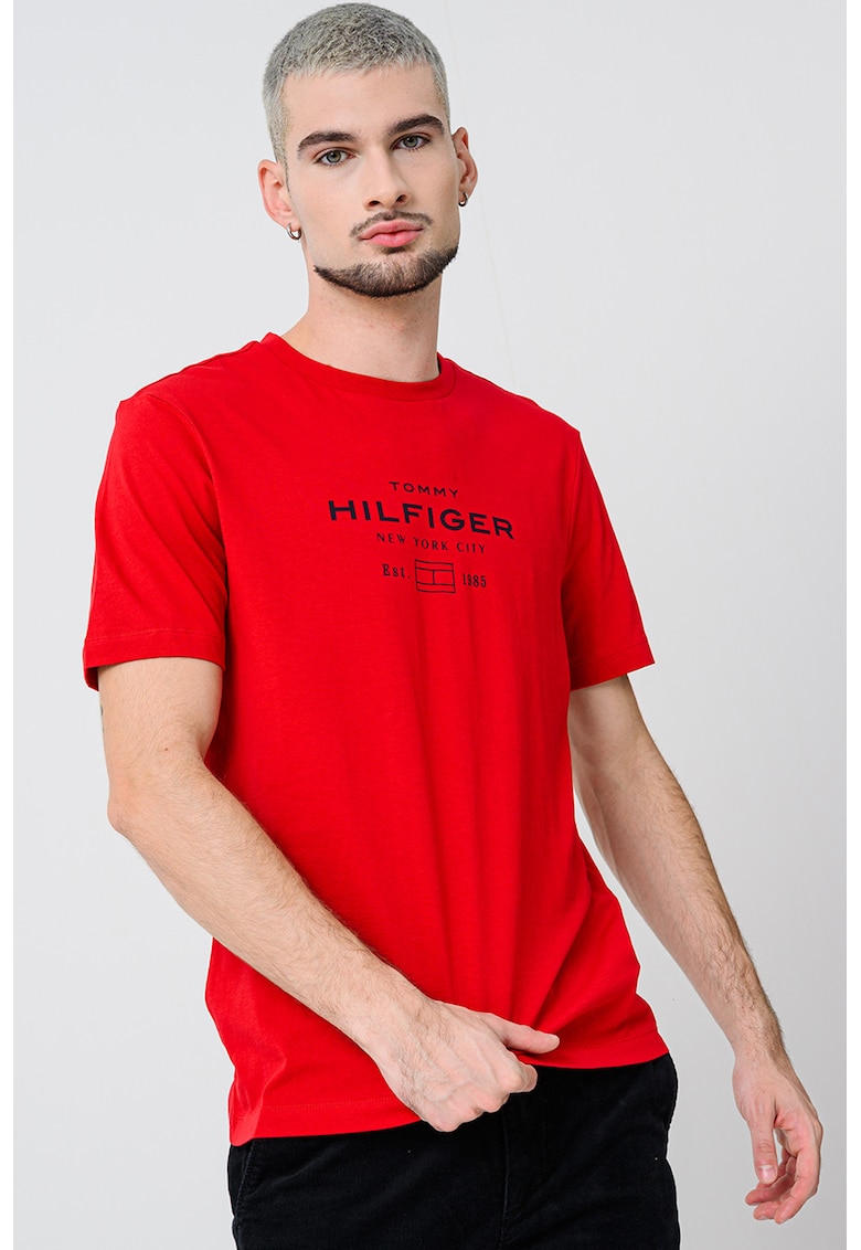 Tricou regular-fit cu imprimeu logo - Rosu/Negru