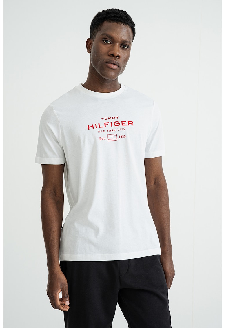 Tricou regular-fit cu imprimeu logo - Alb optic/Rosu vermillion