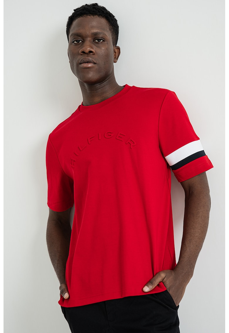 Tricou cu logo brodat - Rosu vermillion