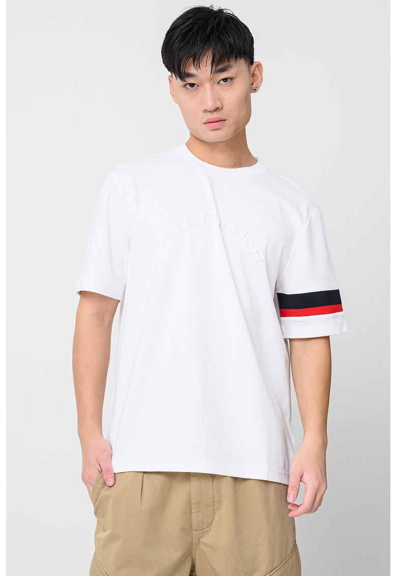 Tricou cu logo brodat - Rosu/Negru/Alb optic