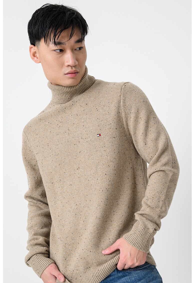 Pulover din amestec de lana cu guler inalt - Maro camel