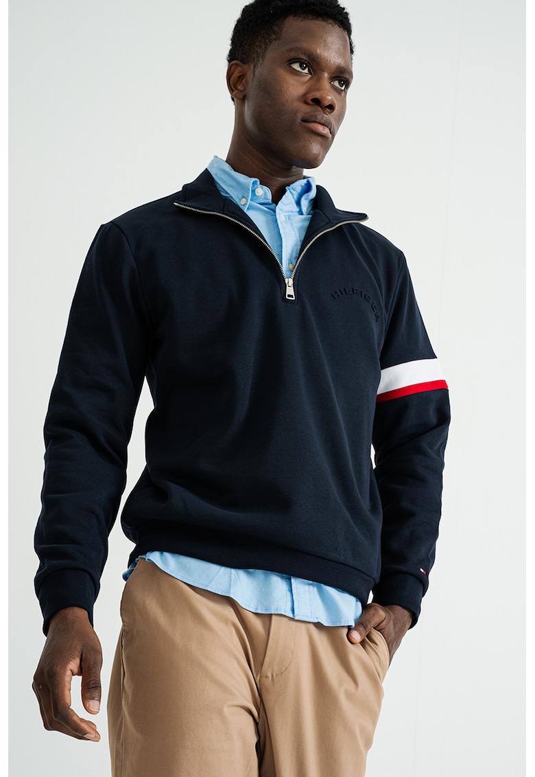 Bluza de trening din amestec de bumbac organic cu fenta cu fermoar