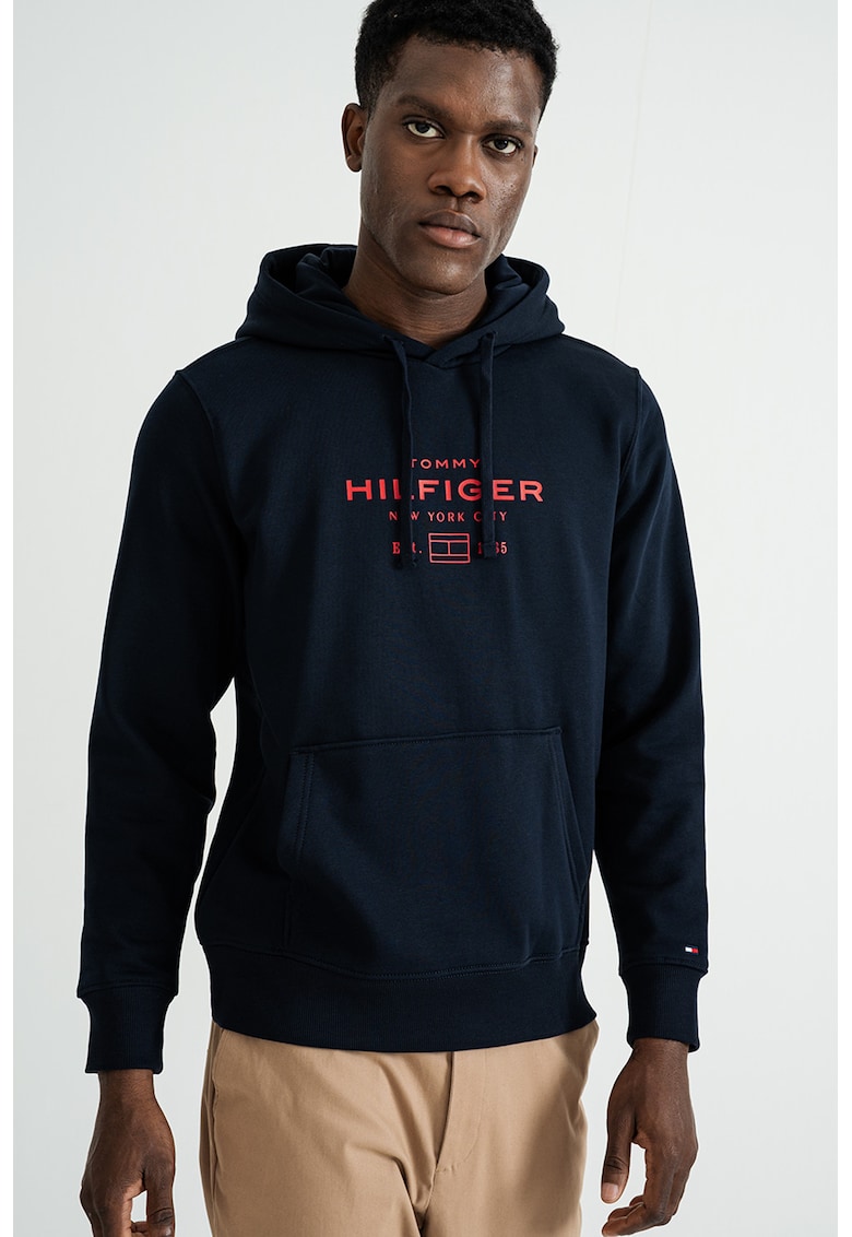 Hanorac cu buzunar kangaroo si logo - Albastru ultramarin