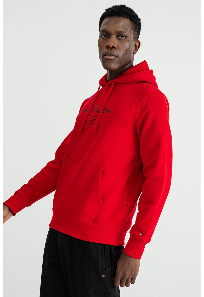 Hanorac cu buzunar kangaroo si logo - Rosu vermillion
