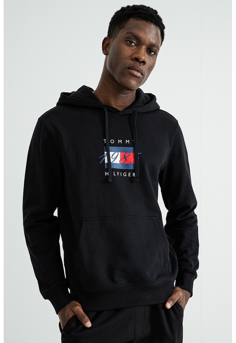 Hanorac cu imprimeu logo - snur si buzunar kangaroo