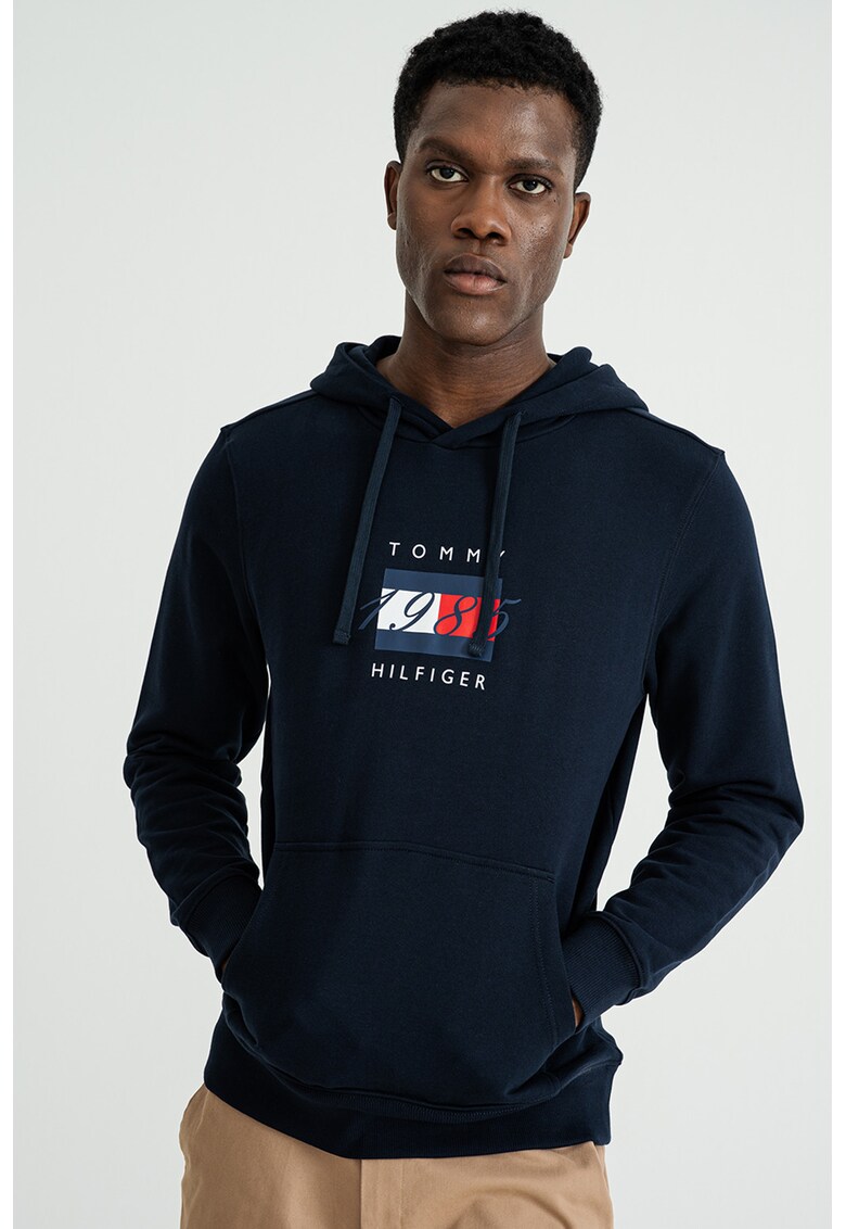 Hanorac cu imprimeu logo - snur si buzunar kangaroo