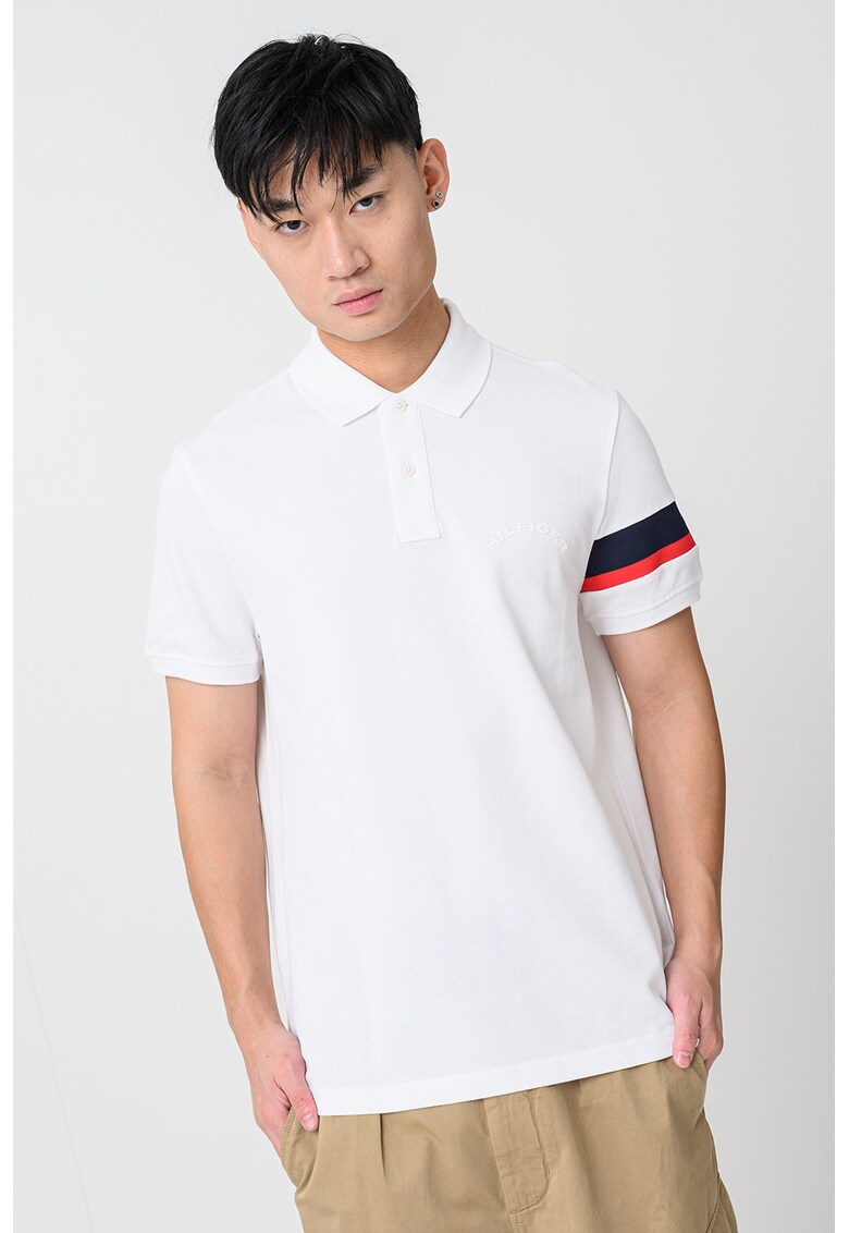 Tricou polo din amestec de bumbac organic - Rosu/Alb/Albastru ultramarin