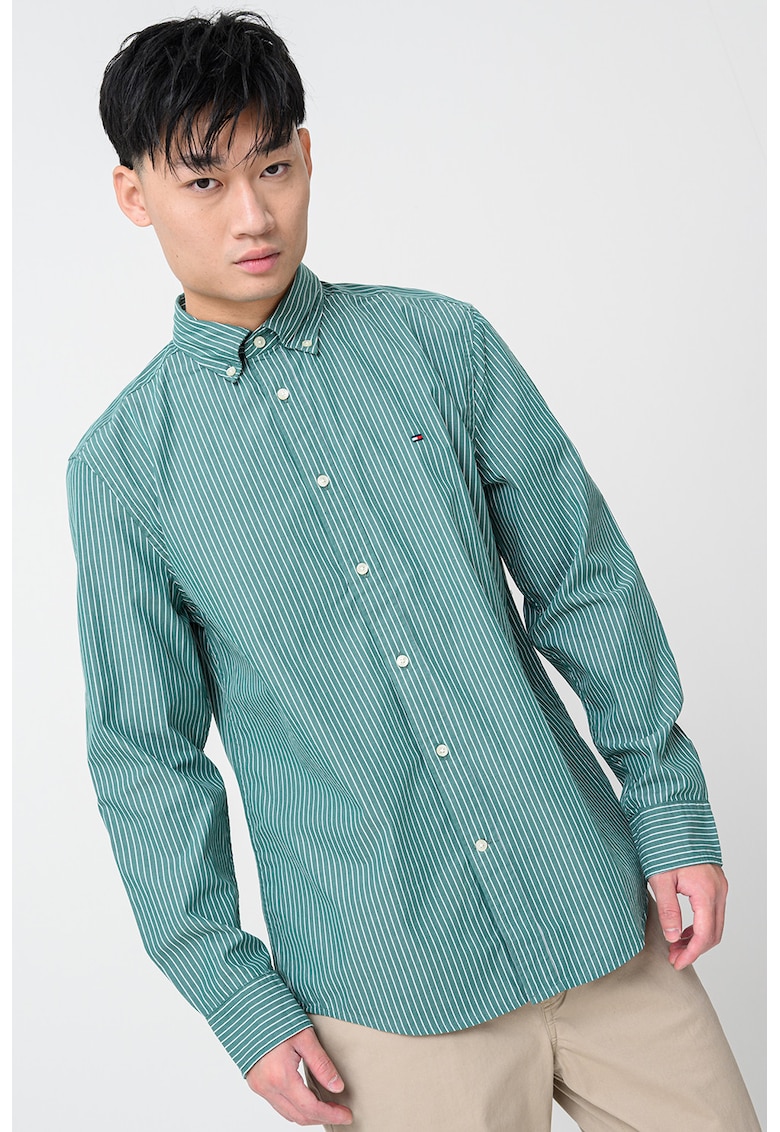 Camasa din bumbac cu maneci lungi si detaliu logo