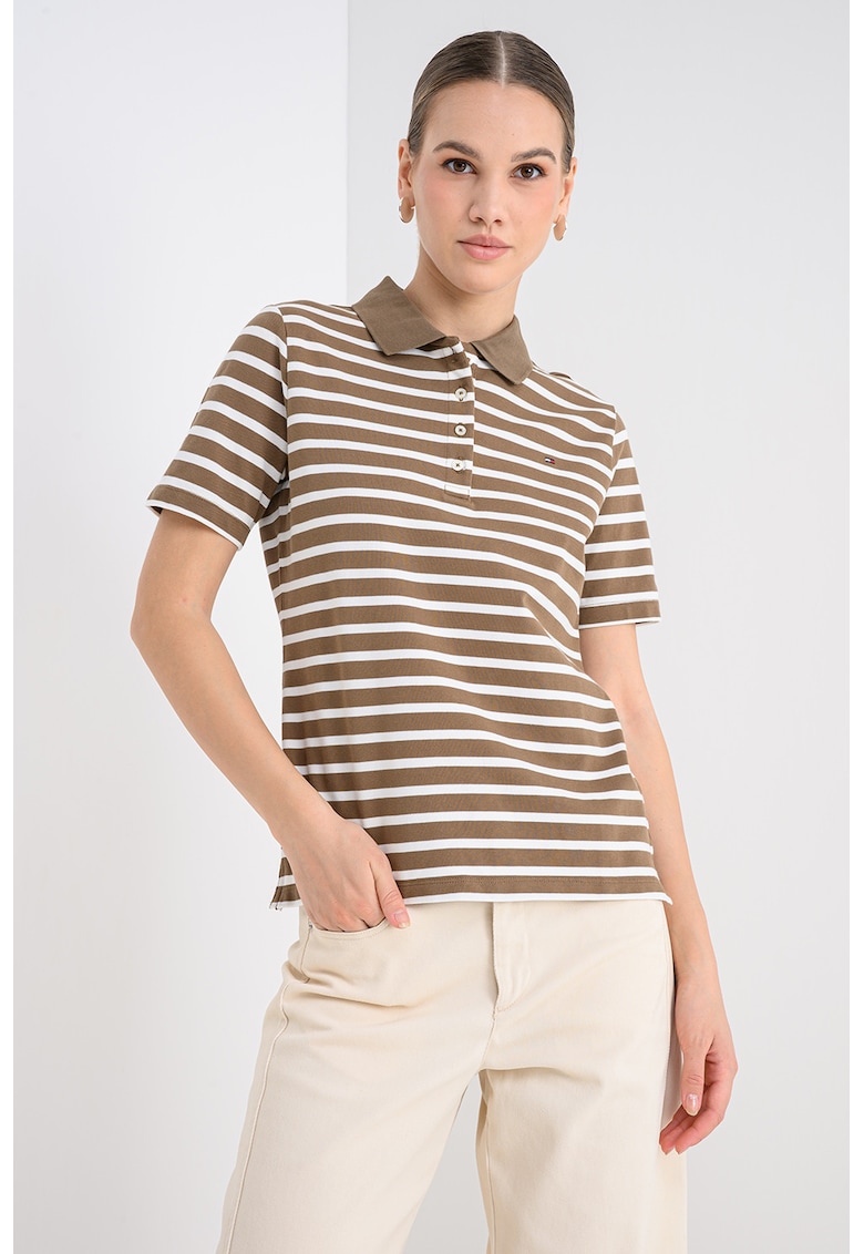 Tricou polo regular-fit cu logo discret - Alb/Caramel