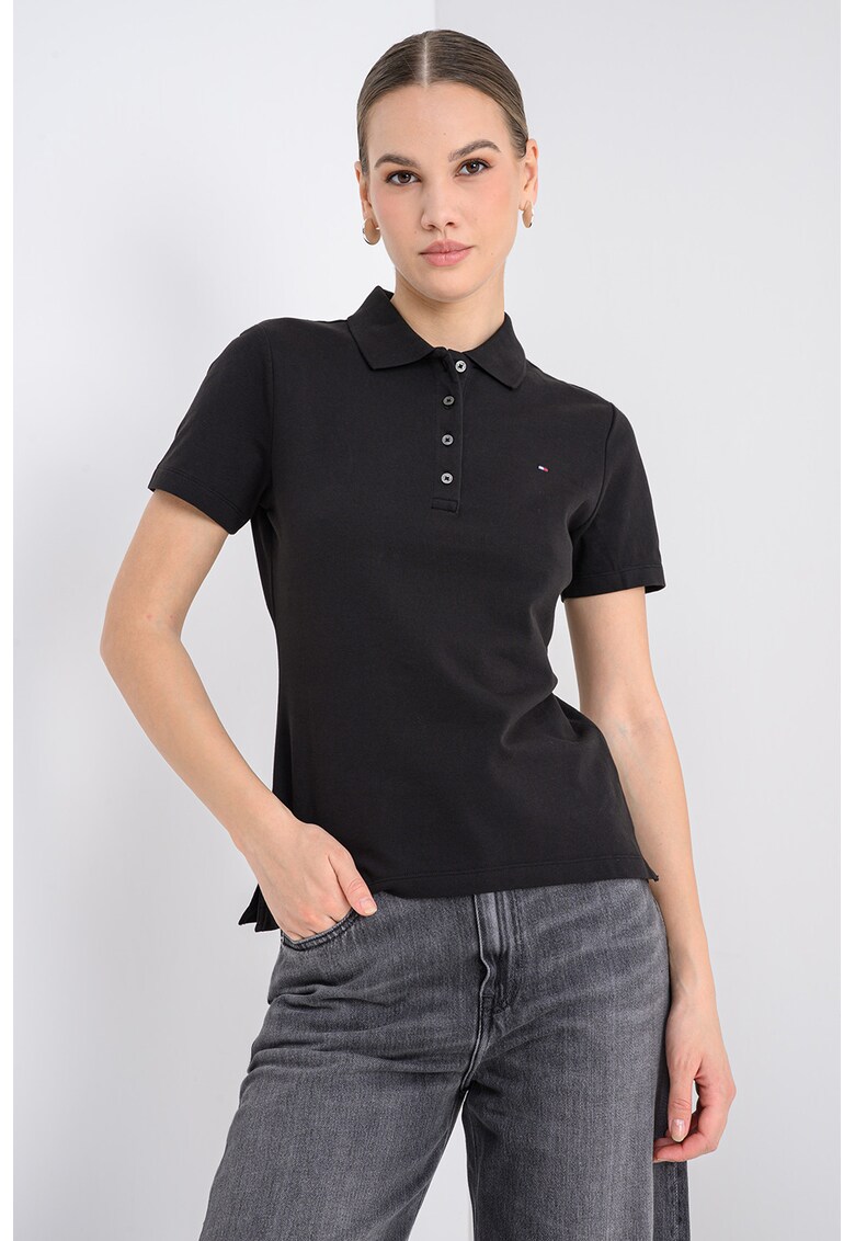 Tricou polo cu croiala slim-fit si logo - Negru/Negru stins