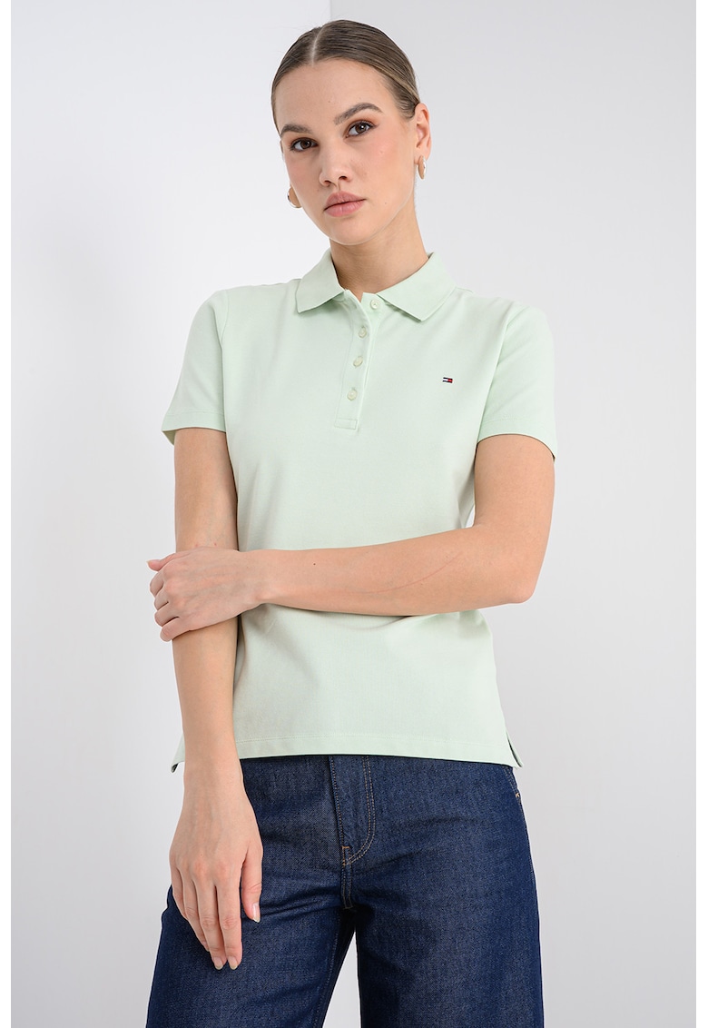 Tricou polo cu croiala slim-fit si logo - Verde fistic