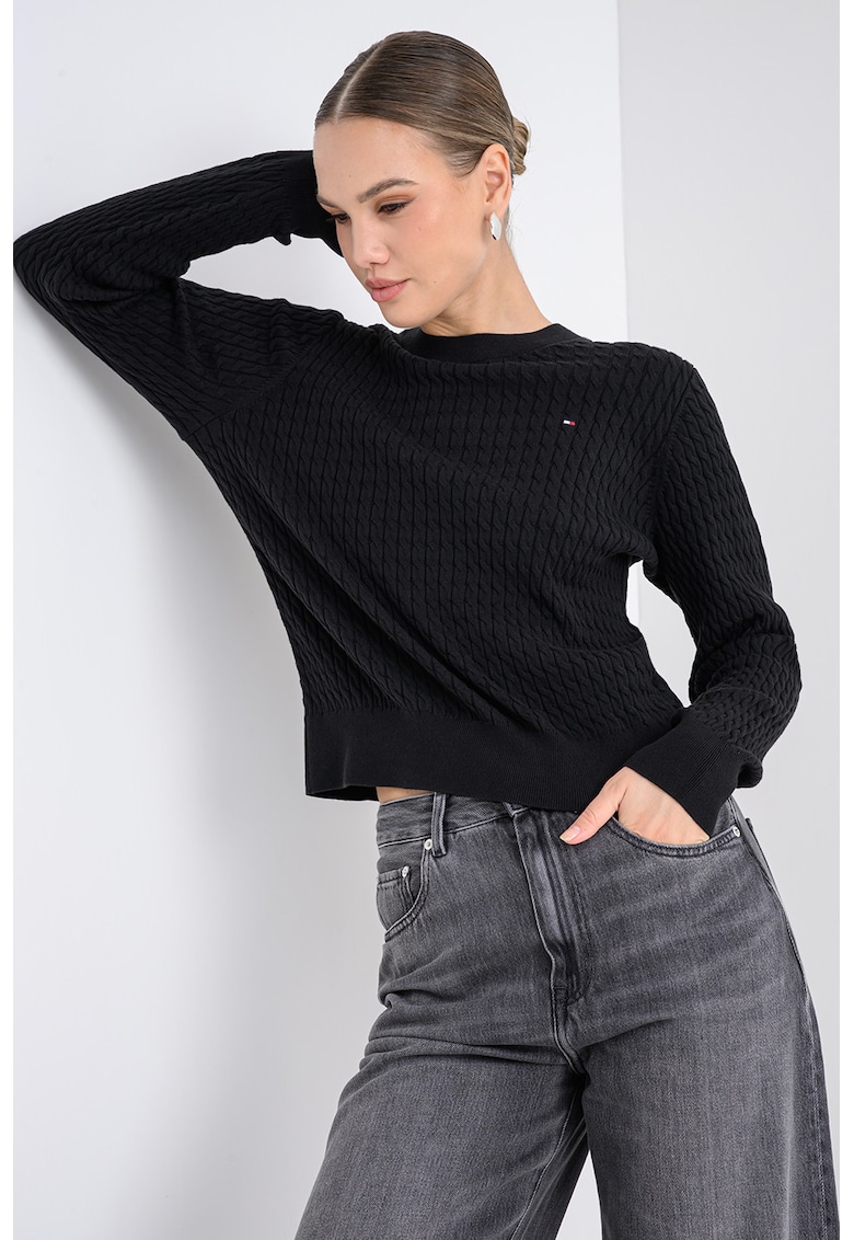 Pulover din bumbac organic cu model torsade