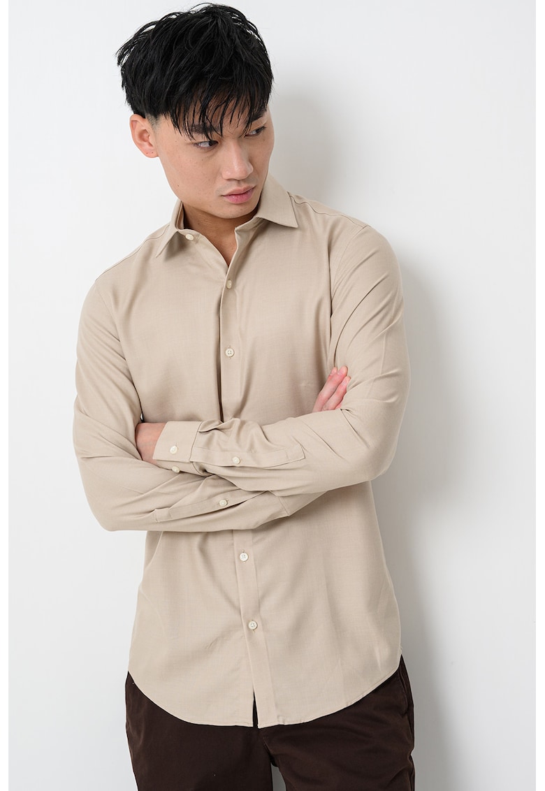 Camasa regular-fit cu model uni - Maro camel