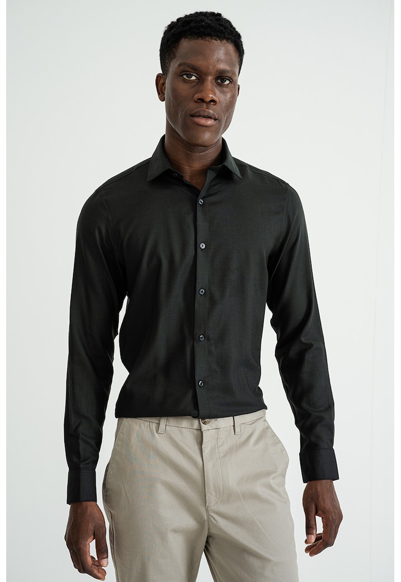 Camasa regular-fit cu model uni - Negru stins
