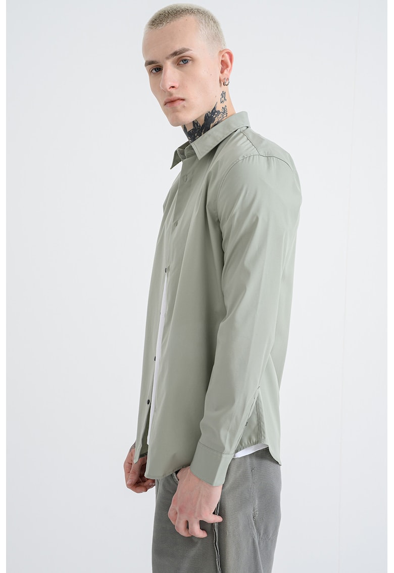 Camasa din amestec de bumbac cu model uni si guler ascutit