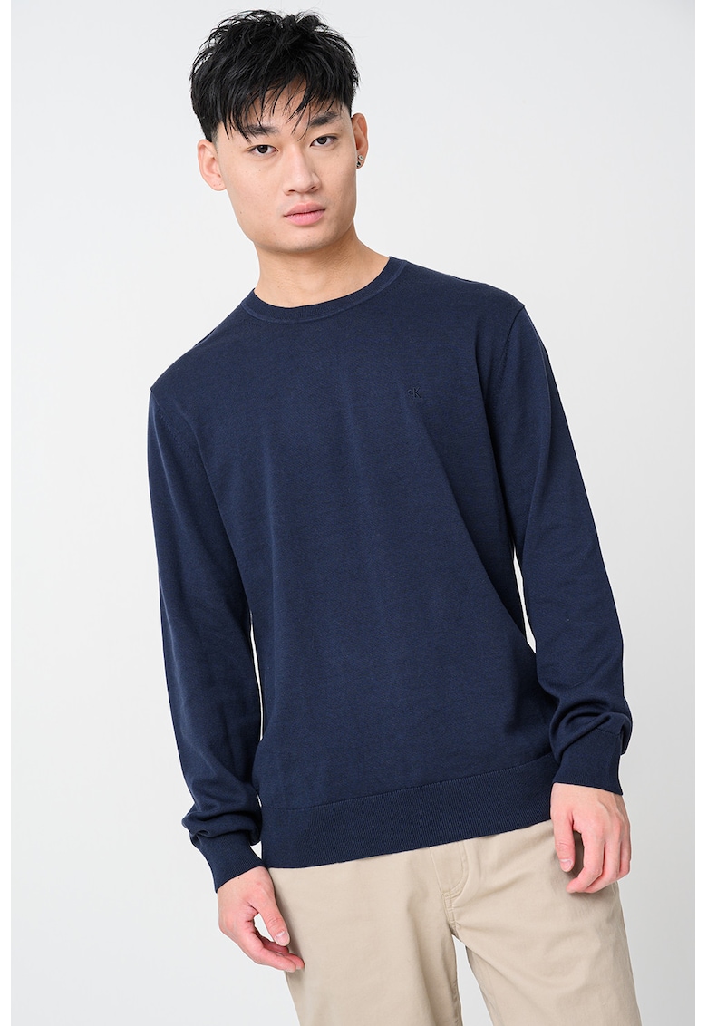 Pulover uni cu decolteu la baza gatului - Albastru ultramarin