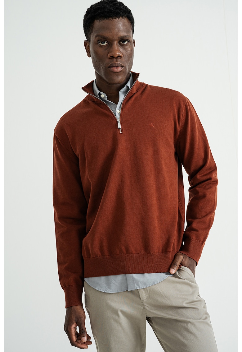 Pulover de bumbac cu fenta cu fermoar