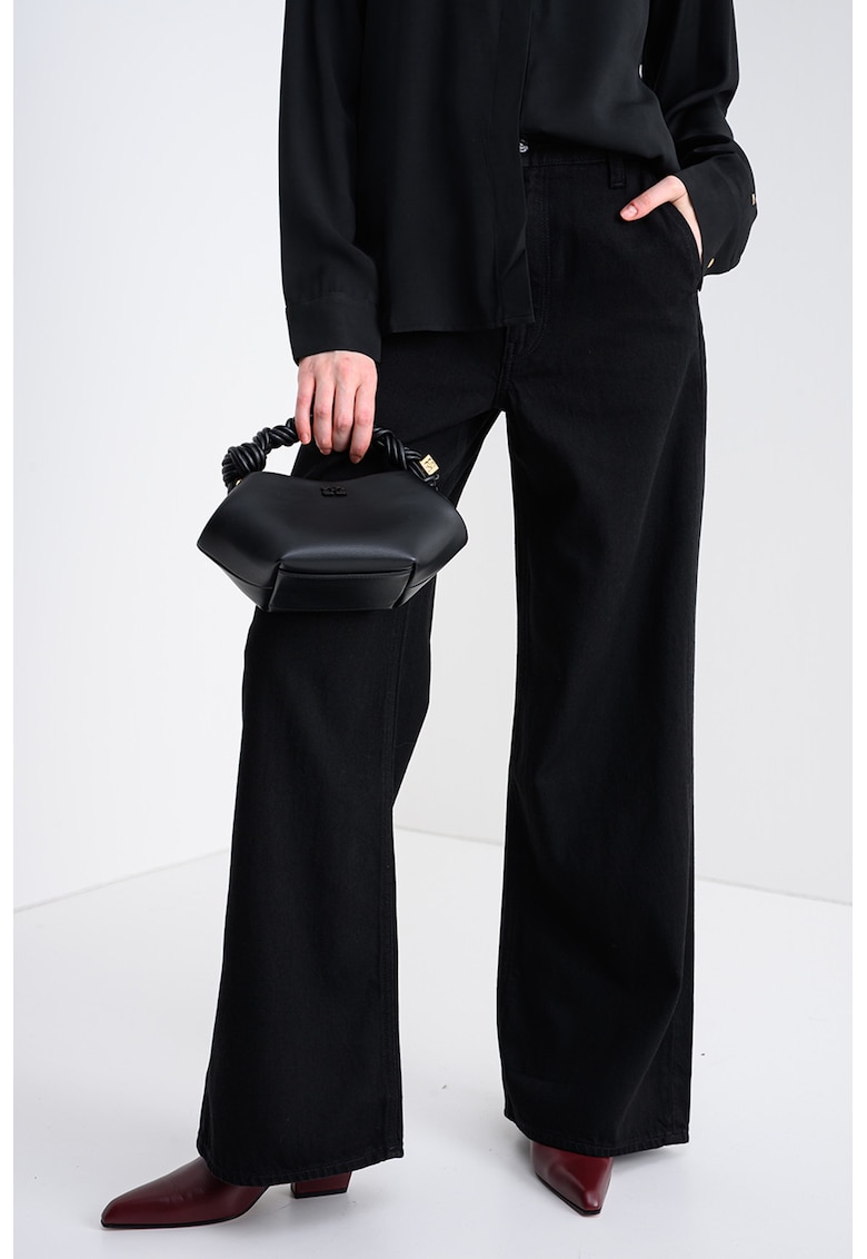 Blugi cu croiala ampla si talie inalta - Negru