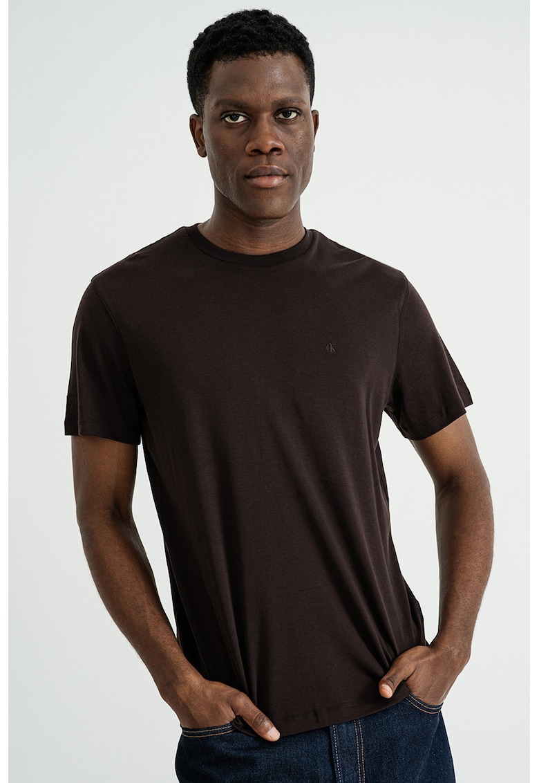 Tricou regular fit cu decolteu la baza gatului