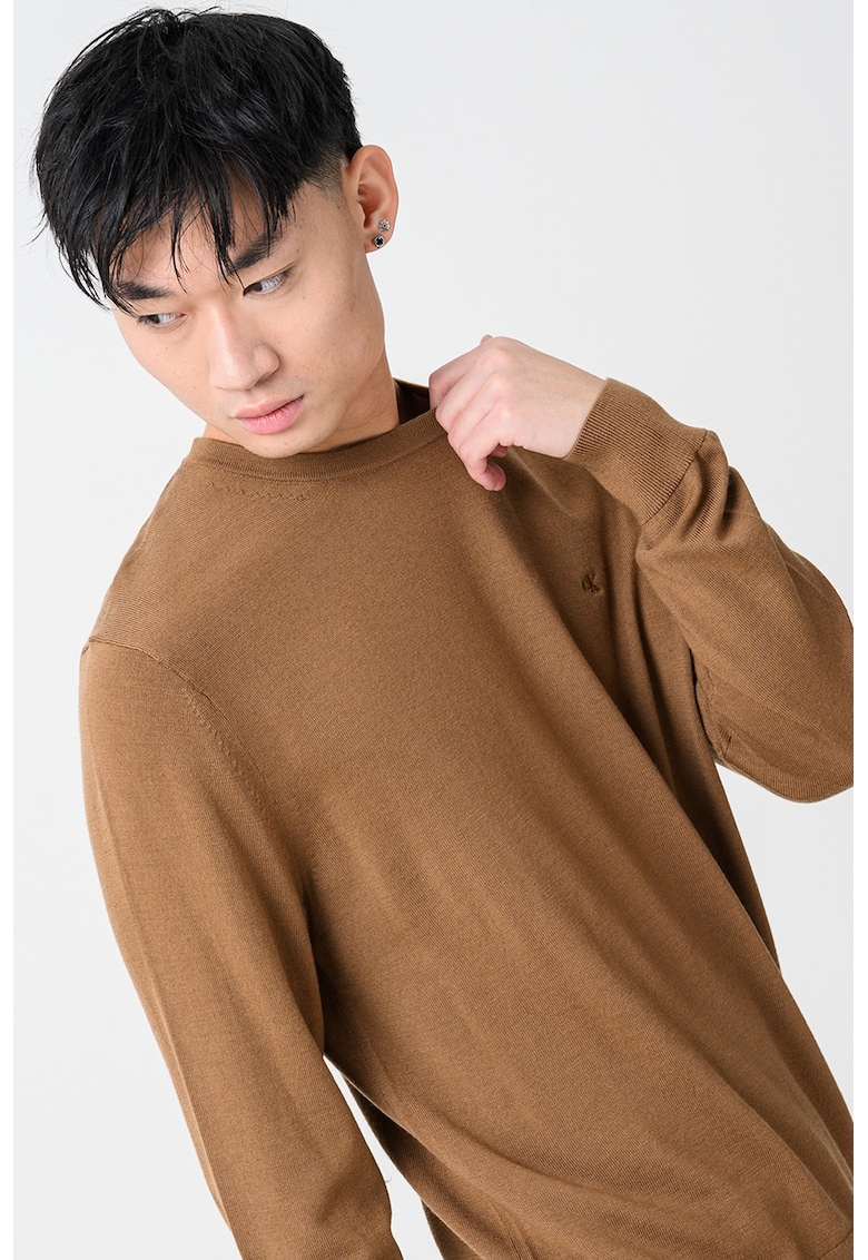 Pulover din lana cu decolteu la baza gatului - Caramel