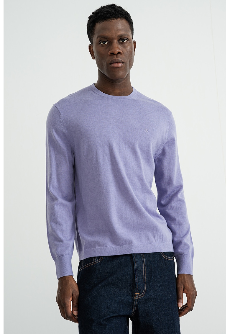 Pulover din lana cu decolteu la baza gatului - Lila